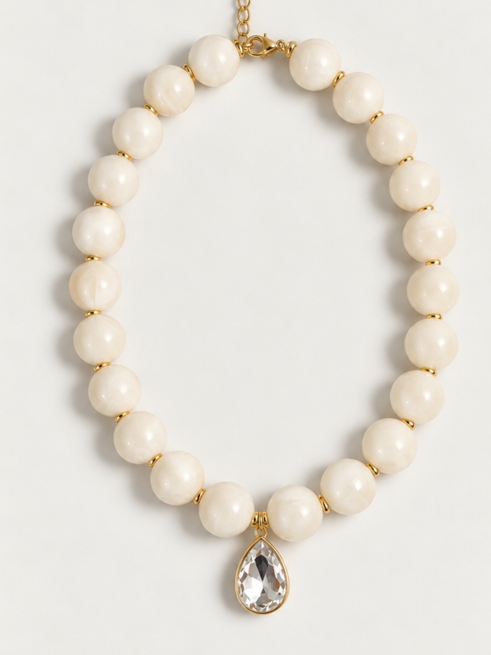 New! Ivory Marbled Neutral Tear Drop Crystal Beaded Necklace NWOT 3020